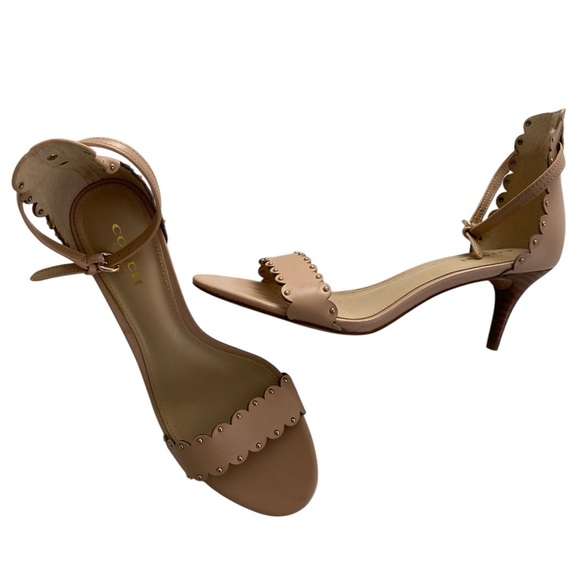 Coach Blush Pink Leather Scalloped Studded Ankle Strap Heels – Size 6.5B - Picture 1 of 13
